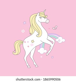 Cute Little Unicorn Character Over Pink Stock Vector (Royalty Free ...