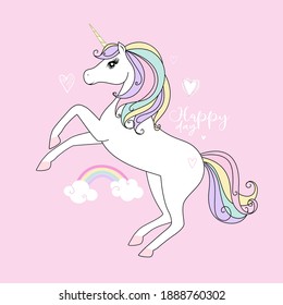 Cute little white unicorn. Pastel soft colors. Vector illustration.