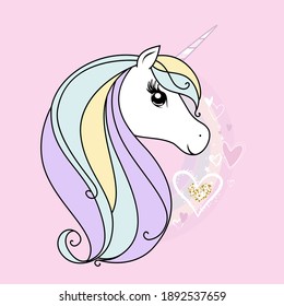 Cute little white unicorn. Pastel soft colors. Vector illustration.