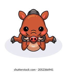 Cute little wild boar cartoon laying down