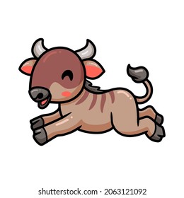 Cute little wildebeest cartoon jumping