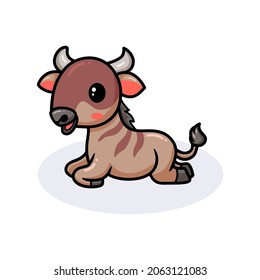 Cute little wildebeest cartoon lying down