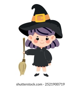 Cute little witch with broom