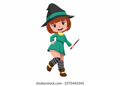 Cute Little Witch Character Design Illustration