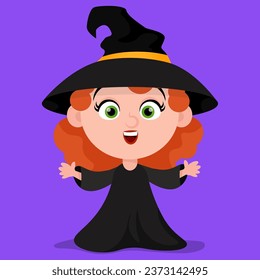 Cute little witch character wearing a hat