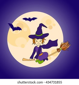Cute little witch flying