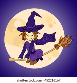 Cute little witch flying