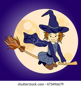 Cute little witch flying