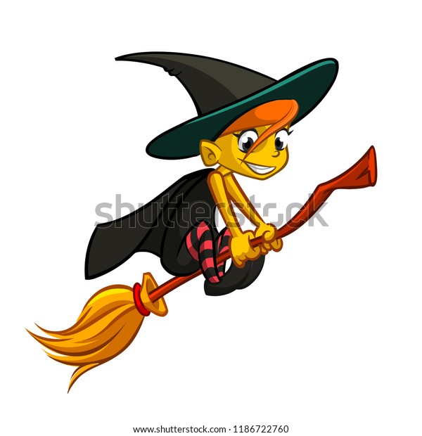 Cute Little Witch Flying Cartoon Vector Stock Vector (Royalty Free ...