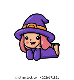 Cute little witch girl cartoon lying down