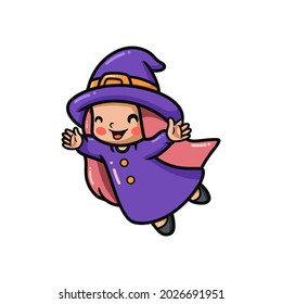 Cute little witch girl cartoon posing