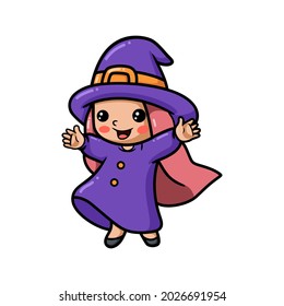 Cute little witch girl cartoon raising hands