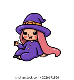 Cute little witch girl cartoon sitting