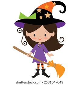 Cute little witch girl  vector cartoon illustration