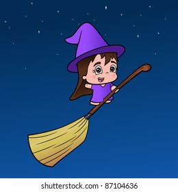 Cute little witch girl - vector illustration