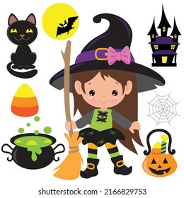 Cute Little Witch Vector Cartoon Illustration Stock Vector (Royalty ...