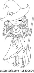 Cute little witch. Vector illustration.