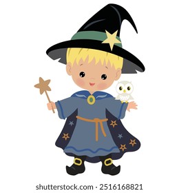 Cute little wizard vector cartoon illustration