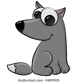 cute little wolf cartoon, isolated on white background