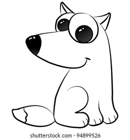 cute little wolf cartoon, line art, coloring