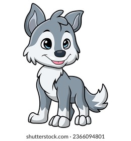 Cute little wolf cartoon on white background