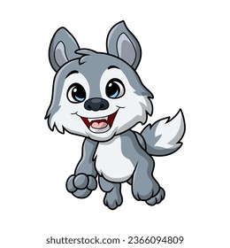 Cute little wolf cartoon on white background