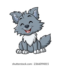 Cute little wolf cartoon on white background