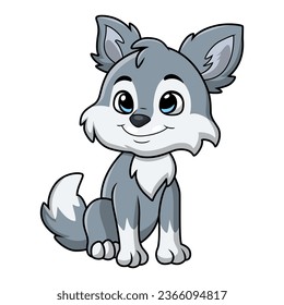 Cute little wolf cartoon on white background