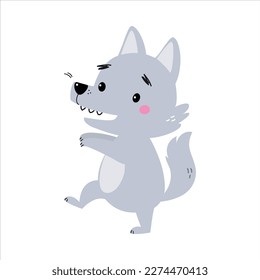 Cubo de lobo pequeño y grisáceo con ilustración vectorial