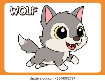 Cute little wolf happy smile cartoon illustration. vector 2 dimension