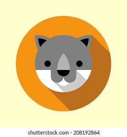 Cute little wolf icon. Flat long shadow design. Animal icons series.