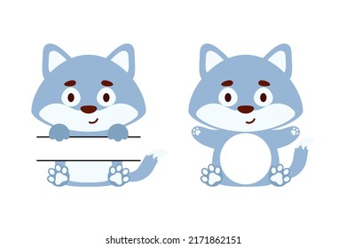 Cute little wolf split monogram. Funny cartoon character for kids t-shirts, nursery decoration, baby shower, greeting cards, invitations, scrapbooking, home decor. Vector stock illustration