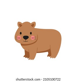 Cute little wombat vector illustration drawn in cartoon style. Funny Australian marsupial animal