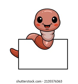 Cute little worm cartoon with blank sign