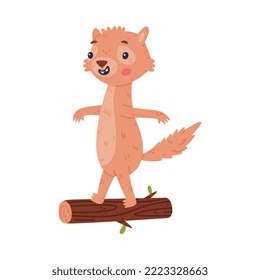 Cute Little Xerus Character with Pretty Snout Walking on Log Vector Illustration