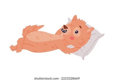 Cute Little Xerus Character with Pretty Snout Lying on Pillow Vector Illustration