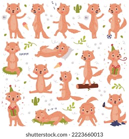 Cute Little Xerus Character with Pretty Snout Engaged in Different Activity Vector Set