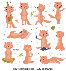 Cute Little Xerus Character with Pretty Snout Engaged in Different Activity Vector Set