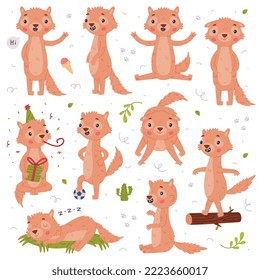 Cute Little Xerus Character with Pretty Snout Engaged in Different Activity Vector Set