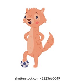 Cute Little Xerus Character with Pretty Snout Playing Football Vector Illustration