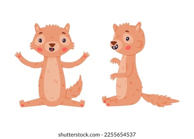 Cute Little Xerus Character with Pretty Snout Sitting Vector Set