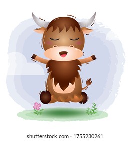 cute little yak in the children's style. cute cartoon yak vector illustration