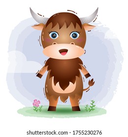 cute little yak in the children's style. cute cartoon yak vector illustration