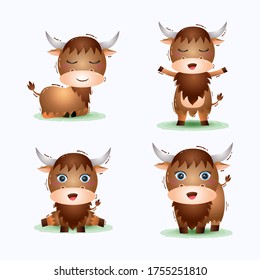 cute little yak set in the children's style. cute cartoon yak vector illustration