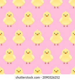 Cute little yellow baby chicken vector seamless pattern background for poultry and Easter design.
