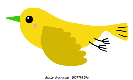 cute little yellow bird is flying and flapping its wings. Christmas and peace vector. illustration of a bird image for a child