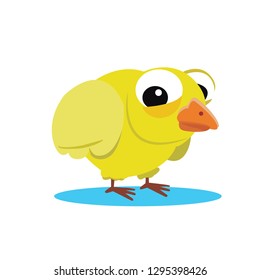 Cute little yellow bird is learning to fly.