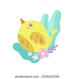 Cute Little Yellow Bird, Symbol of Spring Vector Illustration