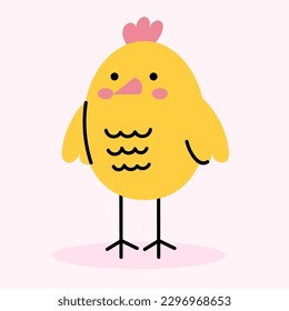 Cute little yellow chick. Baby bird, farm animals. Cartoon vector baby illustration isolated on white background