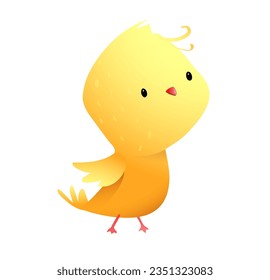 Cute Little Yellow Chick or Baby Bird, character design for kids. Adorable bird isolated clipart for kids story book. Hand drawn vector clip art animal cartoon in watercolor style for children.